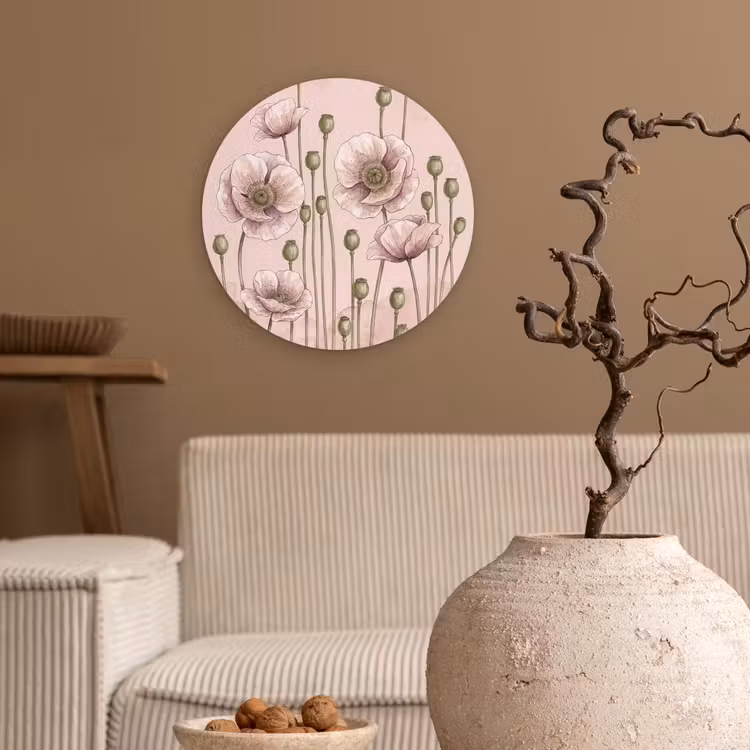 Bloemen - Zomer - Natuur - Aquarel - Roze Wandcirkel kunststof plaat 5mm dik klein -sfeer1