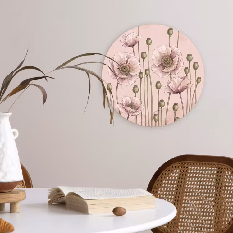Bloemen - Zomer - Natuur - Aquarel - Roze Wandcirkel kunststof plaat 5mm dik klein -sfeer4