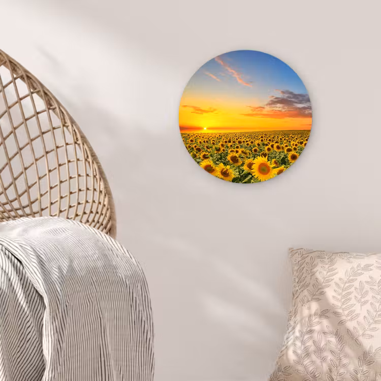 Bloemen - Zonnebloem - Zonsondergang - Nacht - Oranje Wandcirkel kunststof plaat 5mm dik klein -sfeer5