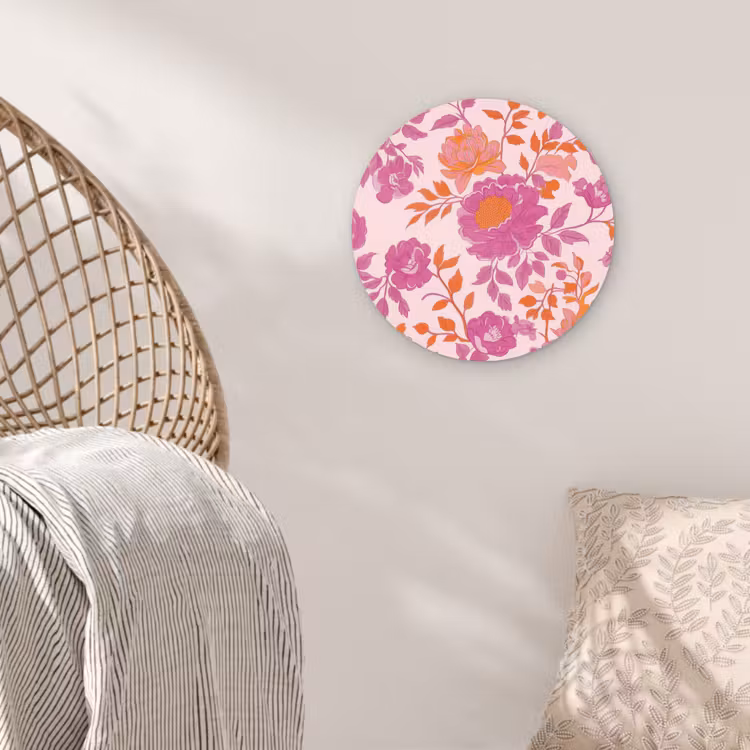 Bloemenpatroon - Roze - Oranje - Bloemen Wandcirkel kunststof plaat 5mm dik klein -sfeer5