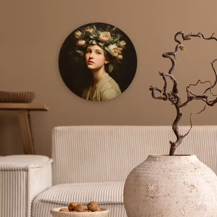 Bloemenstilte - Vrouw - Portret Wandcirkel kunststof plaat 5mm dik klein -sfeer1