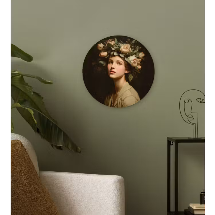 Bloemenstilte - Vrouw - Portret Wandcirkel kunststof plaat 5mm dik klein -sfeer3