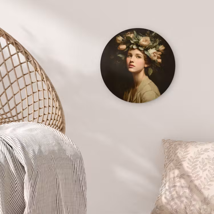 Bloemenstilte - Vrouw - Portret Wandcirkel kunststof plaat 5mm dik klein -sfeer5