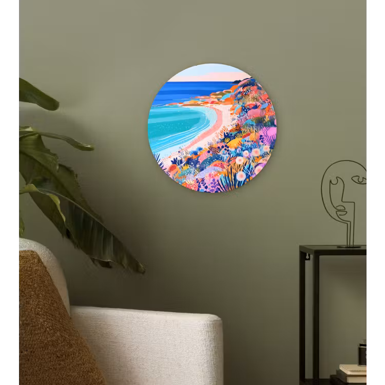 Bloemenweide - Zee - Zomers Wandcirkel kunststof plaat 5mm dik klein -sfeer3