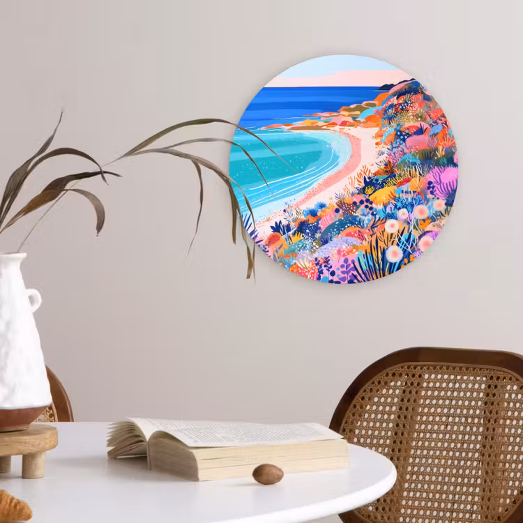 Bloemenweide - Zee - Zomers Wandcirkel kunststof plaat 5mm dik klein -sfeer4