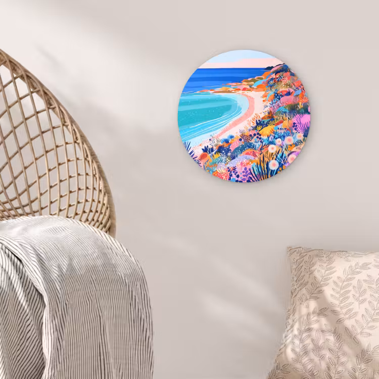 Bloemenweide - Zee - Zomers Wandcirkel kunststof plaat 5mm dik klein -sfeer5