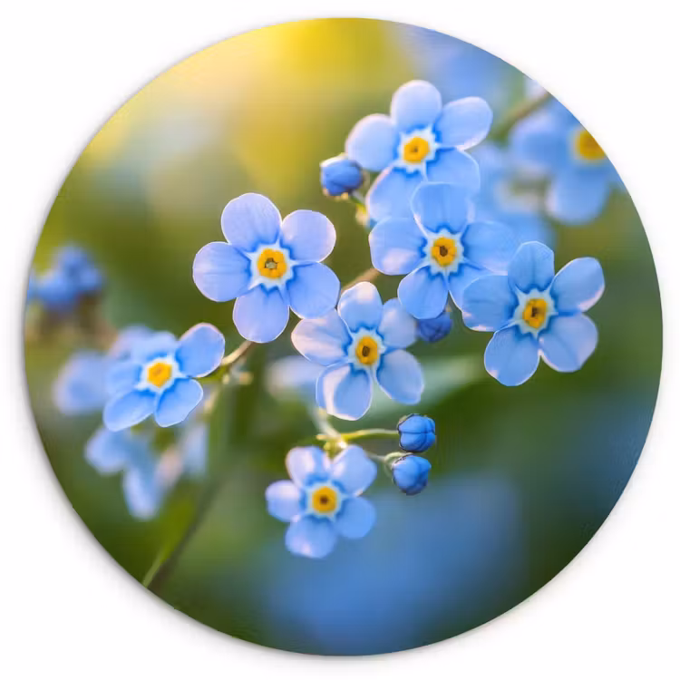 Bloemetjes - Blauw - Vergeet mij nietjes Wandcirkel kunststof plaat 5mm dik klein -3d