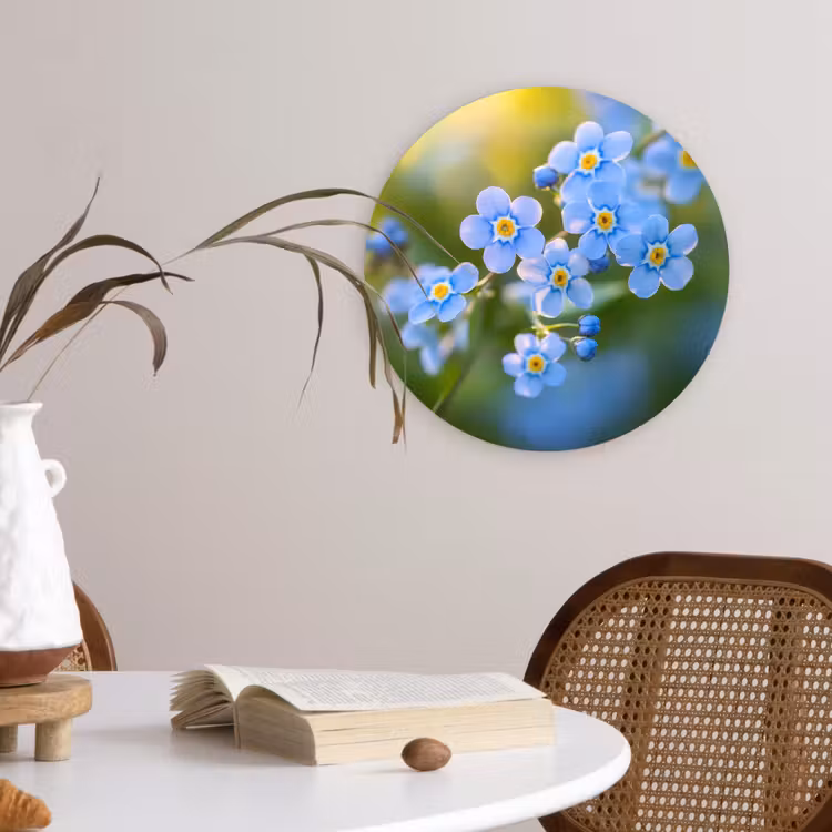 Bloemetjes - Blauw - Vergeet mij nietjes Wandcirkel kunststof plaat 5mm dik klein -sfeer4
