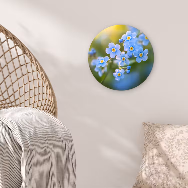 Bloemetjes - Blauw - Vergeet mij nietjes Wandcirkel kunststof plaat 5mm dik klein -sfeer5