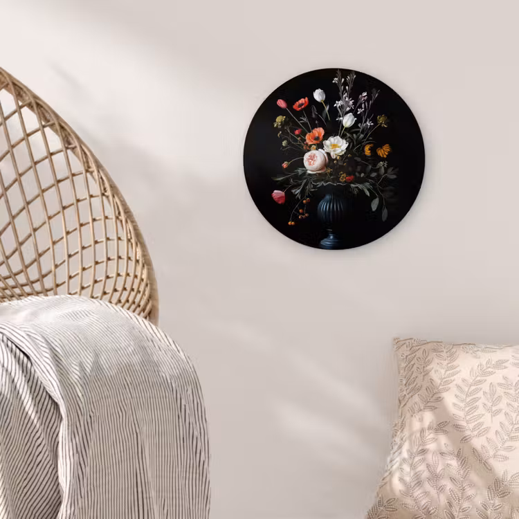 Bloemstuk - Vaas - Zwart Wandcirkel kunststof plaat 5mm dik klein -sfeer5
