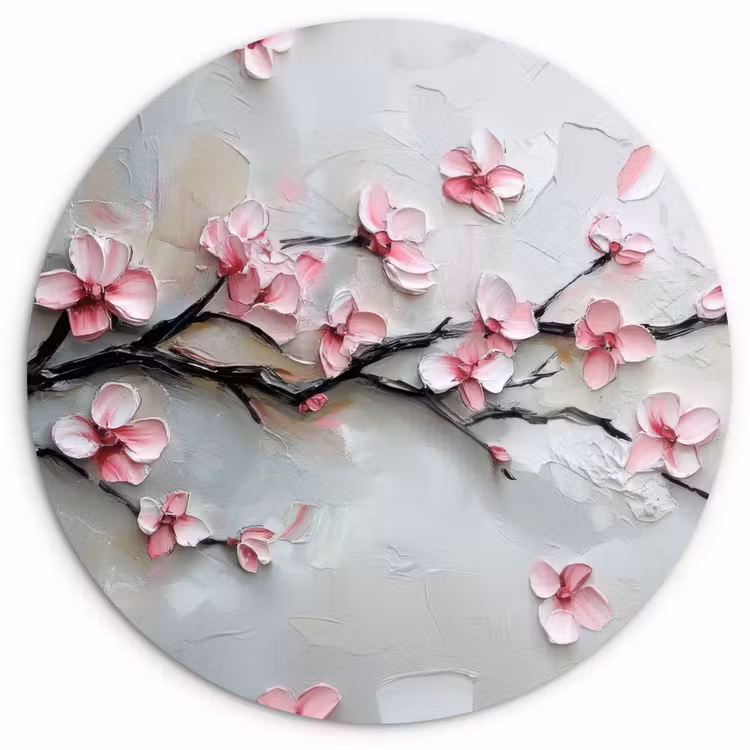Bloesem - Kunstzinnig - Roze - Sakura Wandcirkel kunststof plaat 5mm dik klein -3d