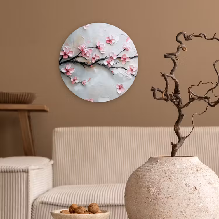 Bloesem - Kunstzinnig - Roze - Sakura Wandcirkel kunststof plaat 5mm dik klein -sfeer1