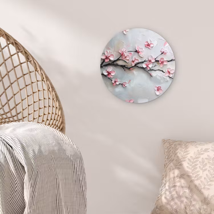 Bloesem - Kunstzinnig - Roze - Sakura Wandcirkel kunststof plaat 5mm dik klein -sfeer5