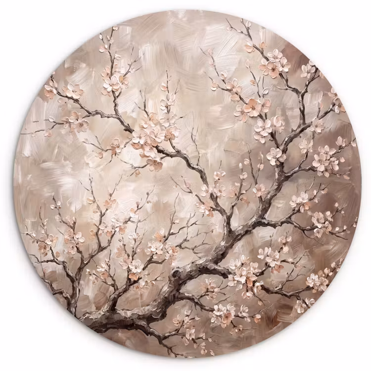 Bloesem - Takken - Schilderij - Beige - Serene Wandcirkel kunststof plaat 5mm dik klein -3d