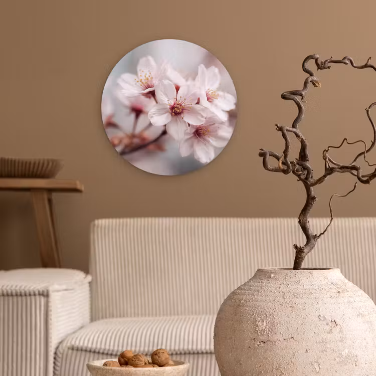 Bloesems - Meeldraden - Geel - Wazig Wandcirkel kunststof plaat 5mm dik klein -sfeer1