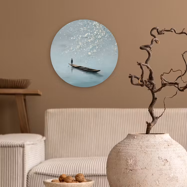 Bloesems - Minimalistisch - Wateroppervlak - Boot Wandcirkel kunststof plaat 5mm dik klein -sfeer1