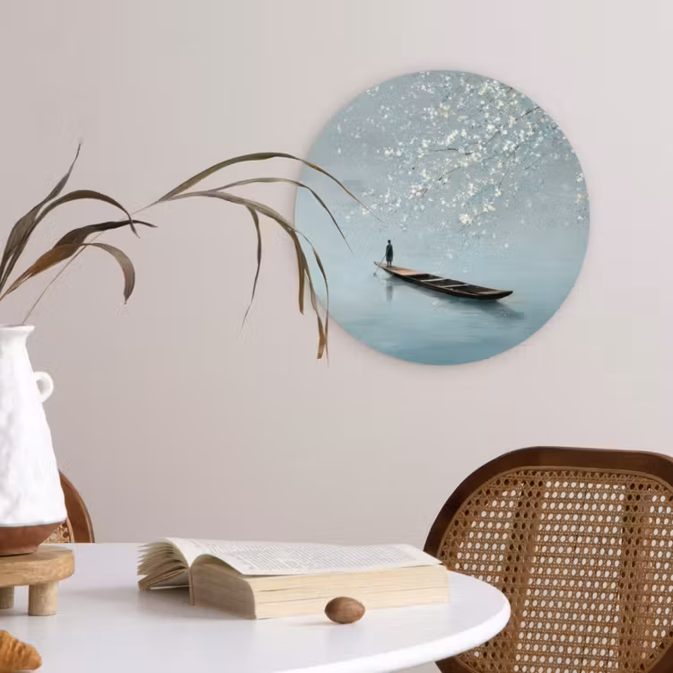 Bloesems - Minimalistisch - Wateroppervlak - Boot Wandcirkel kunststof plaat 5mm dik klein -sfeer4