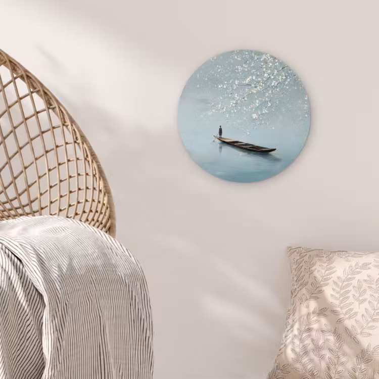 Bloesems - Minimalistisch - Wateroppervlak - Boot Wandcirkel kunststof plaat 5mm dik klein -sfeer5