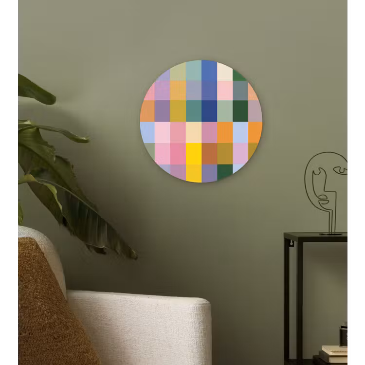 Blokken - Vierkant - Patroon - Gekleurd Wandcirkel kunststof plaat 5mm dik klein -sfeer3