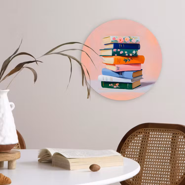 Boeken - Stapel - Kleurrijk Wandcirkel kunststof plaat 5mm dik klein -sfeer4
