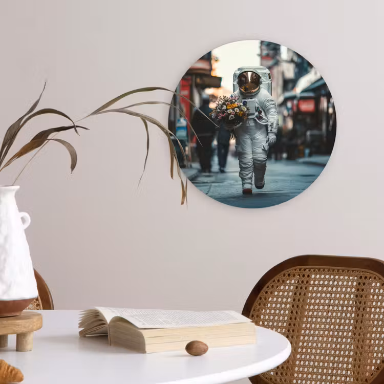 Boeket - Bloemen - Kleurrijk - Astronaut Wandcirkel kunststof plaat 5mm dik klein -sfeer4
