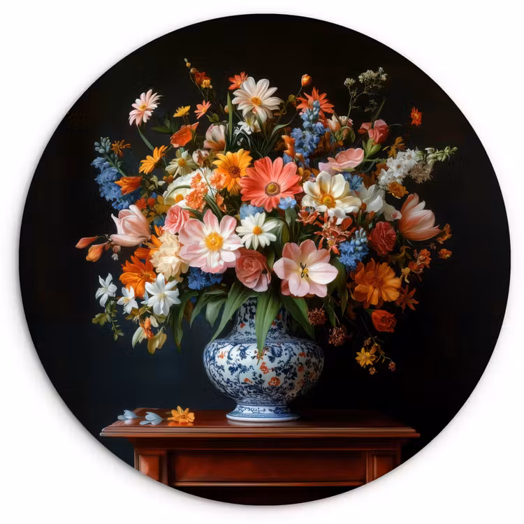 Boeket - Roze - Bloemen - Vaas Wandcirkel kunststof plaat 5mm dik klein -3d
