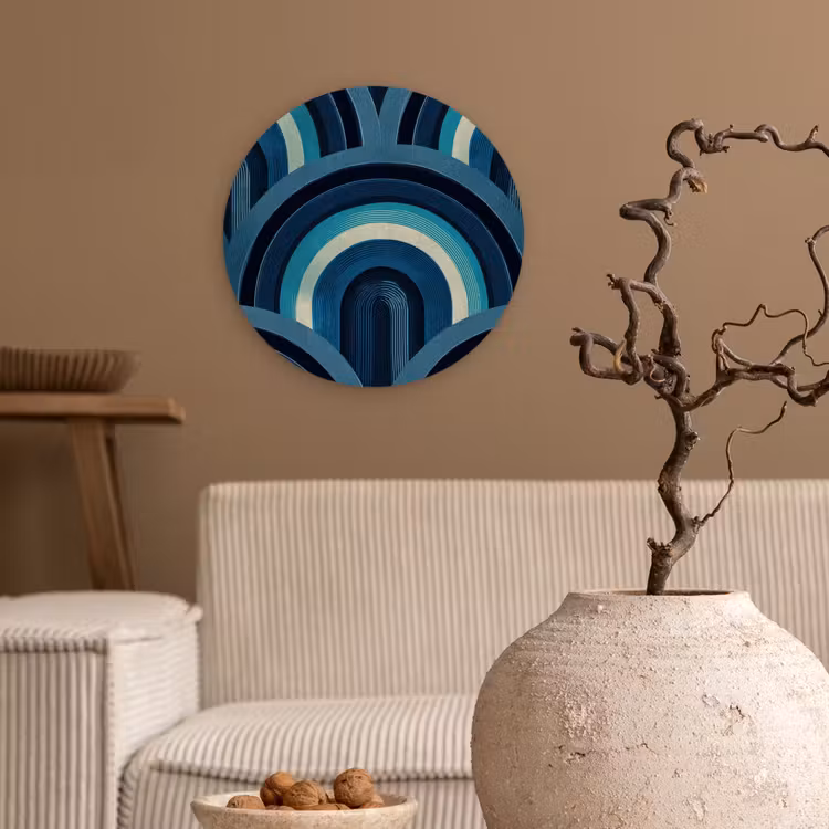 Bogen - Geometrisch - Patroon - Blauw - Retro Wandcirkel kunststof plaat 5mm dik klein 188 -sfeer1