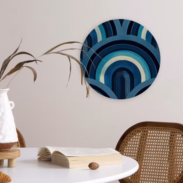 Bogen - Geometrisch - Patroon - Blauw - Retro Wandcirkel kunststof plaat 5mm dik klein 188 -sfeer4