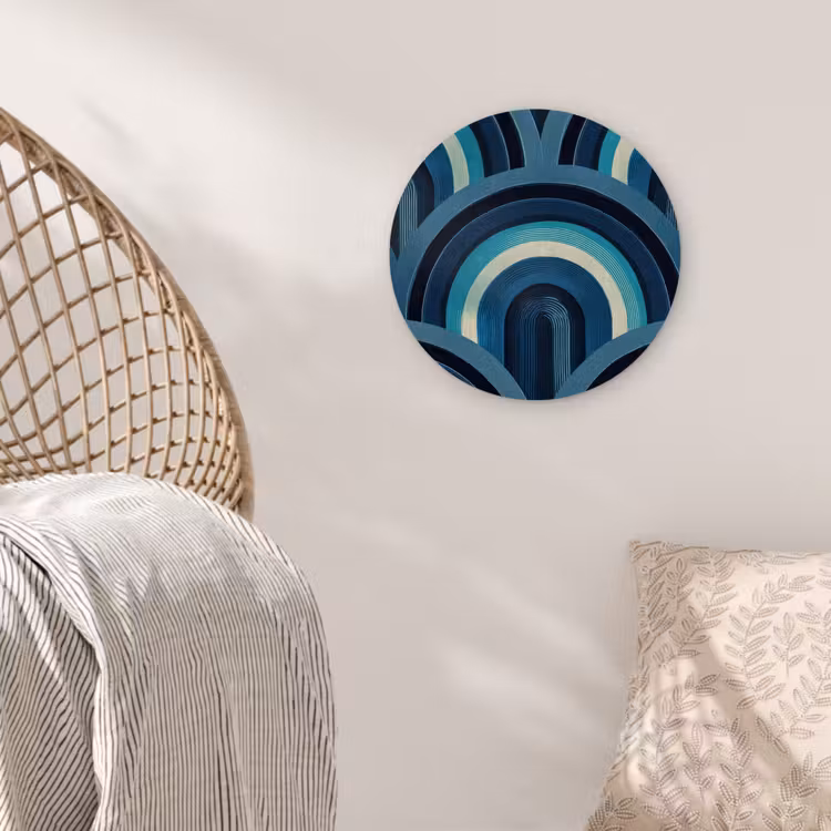 Bogen - Geometrisch - Patroon - Blauw - Retro Wandcirkel kunststof plaat 5mm dik klein 188 -sfeer5