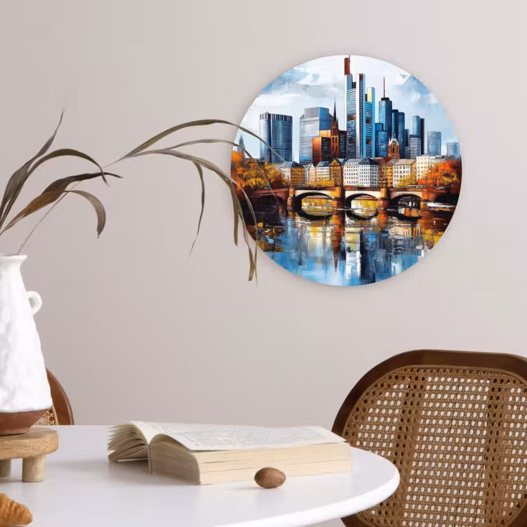 Bomen Frankfurt- Stad - Skyline - Brug Wandcirkel kunststof plaat 5mm dik klein -sfeer4