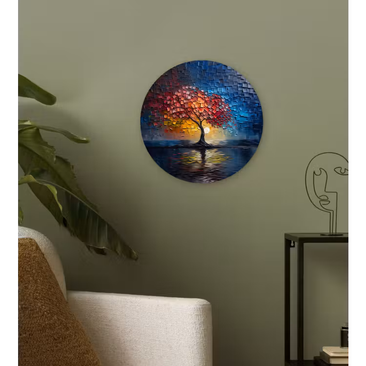Boom - Blauw - Bladeren - Vakken Wandcirkel kunststof plaat 5mm dik klein -sfeer3