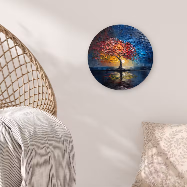 Boom - Blauw - Bladeren - Vakken Wandcirkel kunststof plaat 5mm dik klein -sfeer5