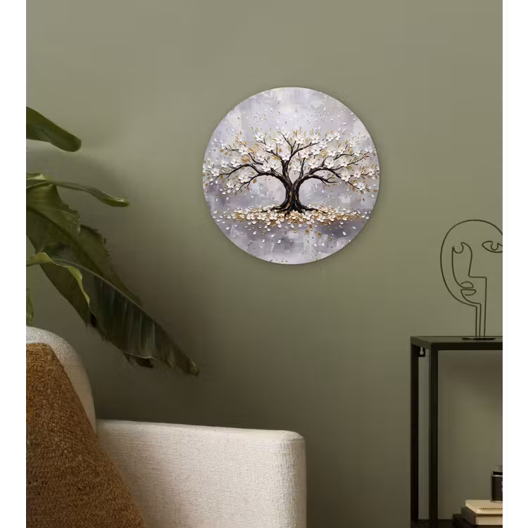 Boom - Bloemen - Natuur - Abstract - Wit Wandcirkel kunststof plaat 5mm dik klein -sfeer3