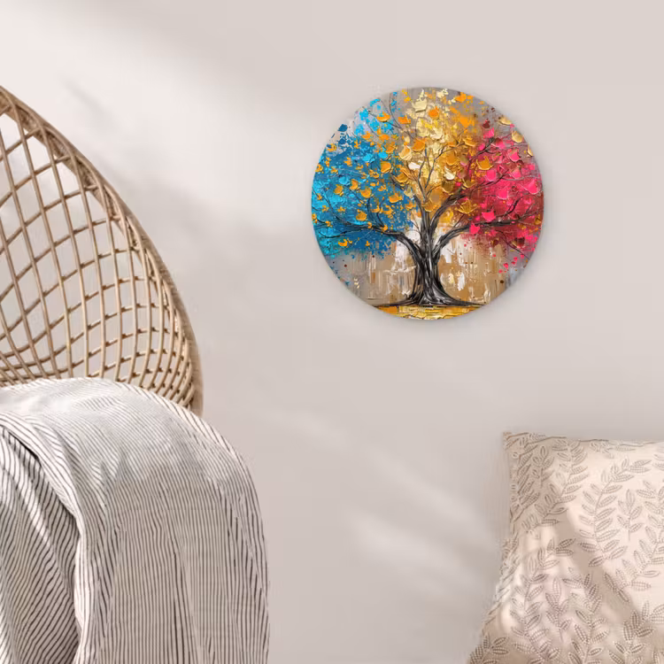 Boom - Kleurrijk - Grijs - Modern Wandcirkel kunststof plaat 5mm dik klein -sfeer5