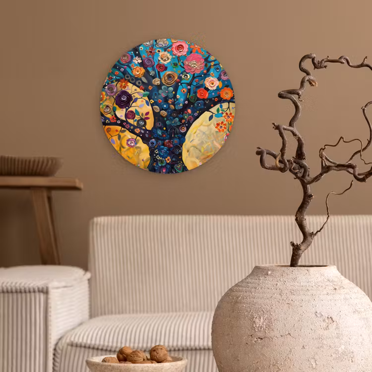 Boom - Levensboom - Kleurrijk - Bloemen - Modern Wandcirkel kunststof plaat 5mm dik klein -sfeer1