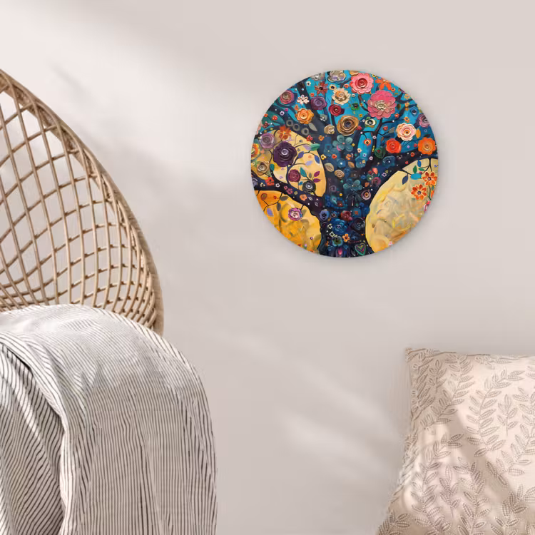 Boom - Levensboom - Kleurrijk - Bloemen - Modern Wandcirkel kunststof plaat 5mm dik klein -sfeer5