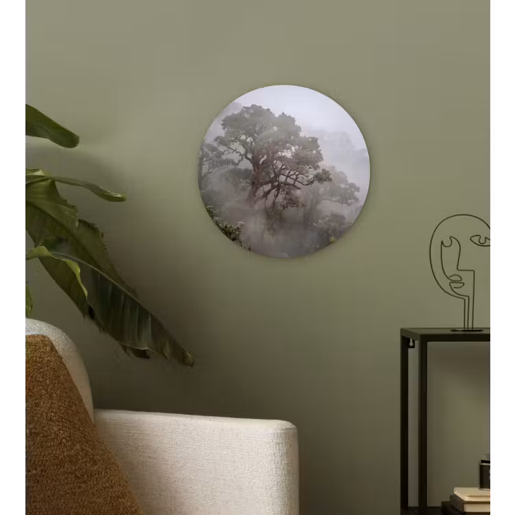 Boom - Mistig - Bos - Groen - Natuur Wandcirkel kunststof plaat 5mm dik klein -sfeer3