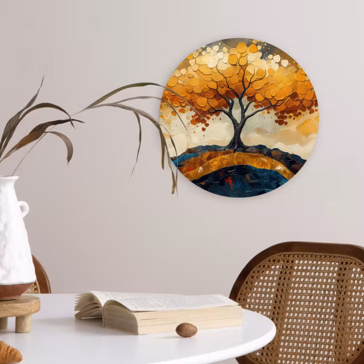 Boom - Natuur - Goud - Modern Wandcirkel kunststof plaat 5mm dik klein -sfeer4