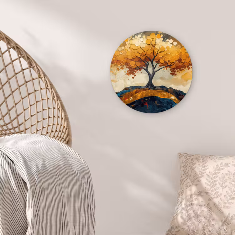 Boom - Natuur - Goud - Modern Wandcirkel kunststof plaat 5mm dik klein -sfeer5