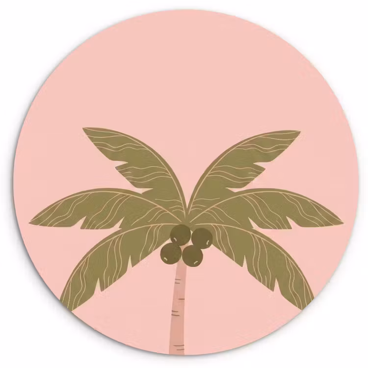 Boom - Palm - Natuur - Illustratie - Roze Wandcirkel kunststof plaat 5mm dik klein -3d