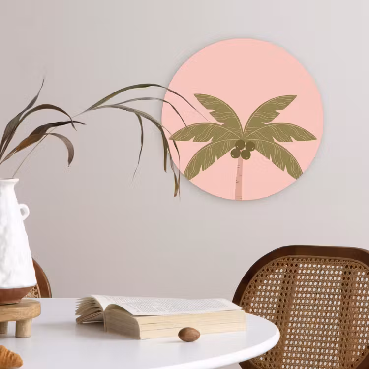 Boom - Palm - Natuur - Illustratie - Roze Wandcirkel kunststof plaat 5mm dik klein -sfeer4