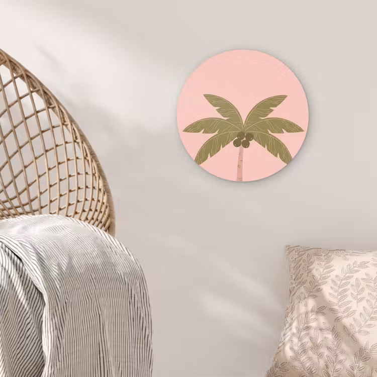 Boom - Palm - Natuur - Illustratie - Roze Wandcirkel kunststof plaat 5mm dik klein -sfeer5