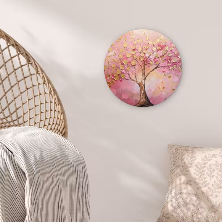 Boom - Roze - Goud - Modern Wandcirkel kunststof plaat 5mm dik klein -sfeer5