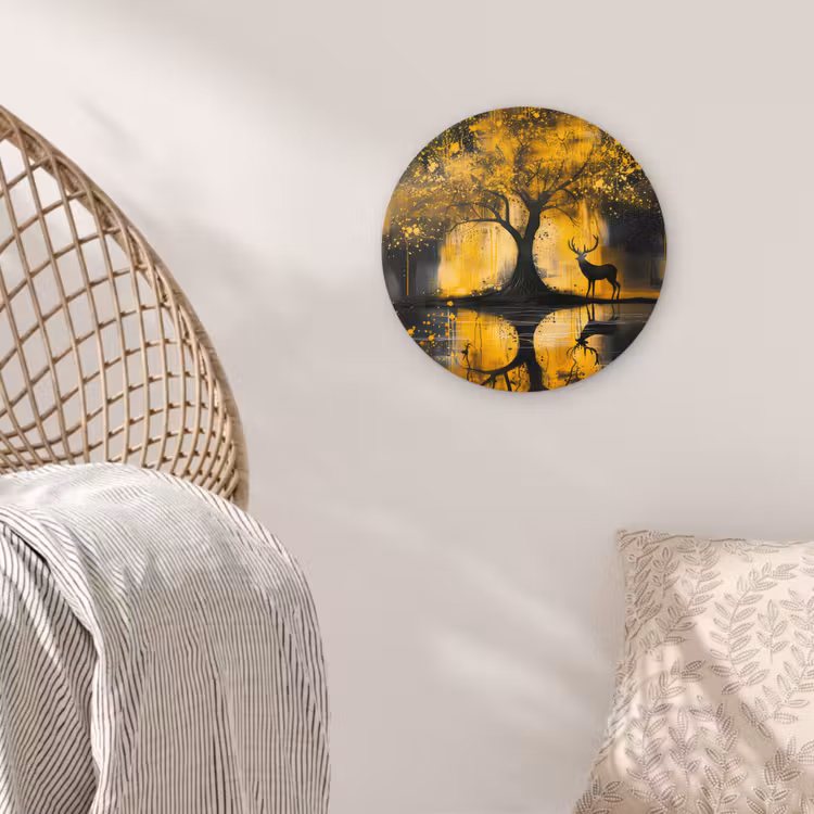 Boom - Verflook - Hert - Natuur - Goud Wandcirkel kunststof plaat 5mm dik klein -sfeer5
