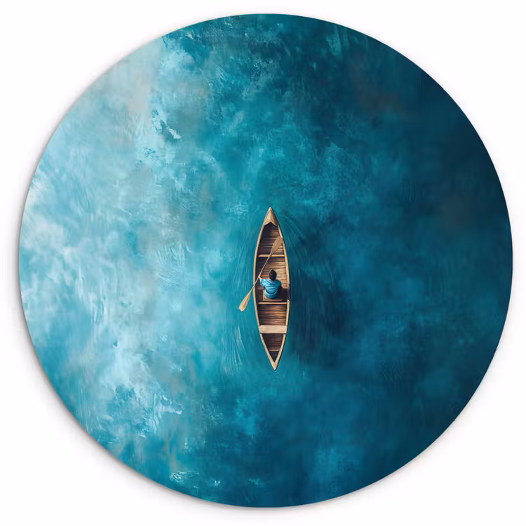 Bootje - Water - Blauw Wandcirkel kunststof plaat 5mm dik klein -3d