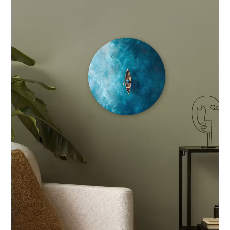 Bootje - Water - Blauw Wandcirkel kunststof plaat 5mm dik klein -sfeer3