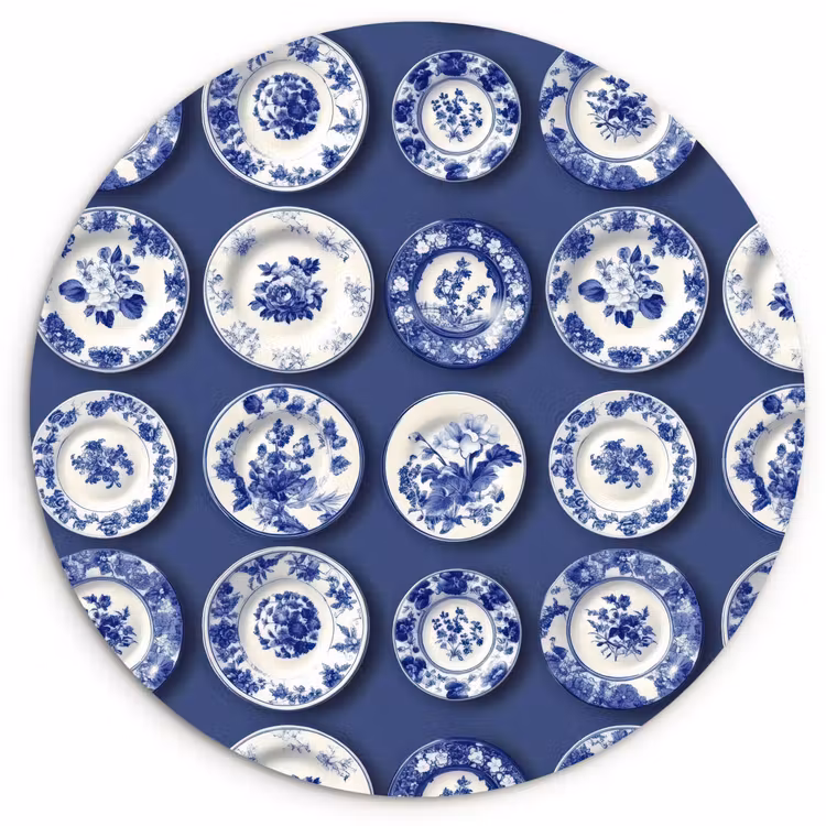 Borden - Floraal - Blauw Wandcirkel kunststof plaat 5mm dik klein 188 -3d