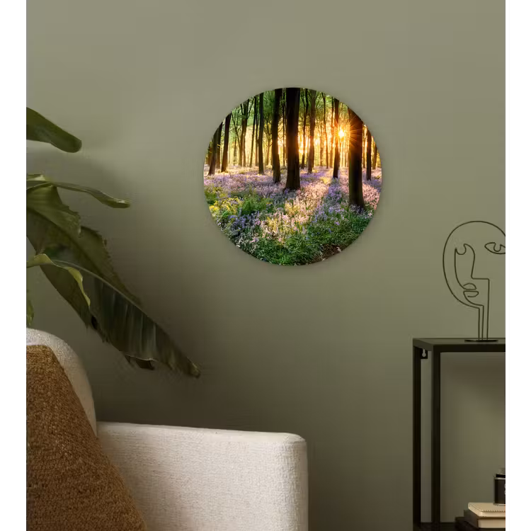 Bos - Bloemen - Lavendel - Zon - Paars - Natuur Wandcirkel kunststof plaat 5mm dik klein -sfeer3