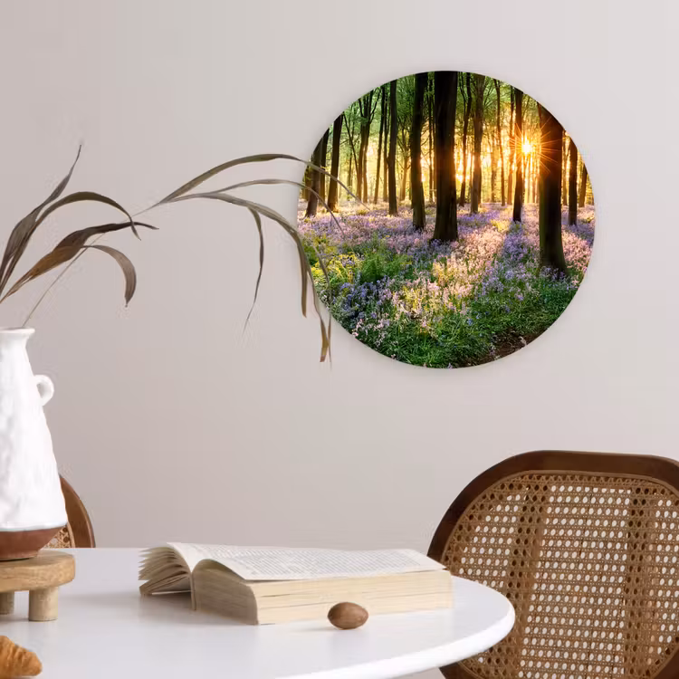 Bos - Bloemen - Lavendel - Zon - Paars - Natuur Wandcirkel kunststof plaat 5mm dik klein -sfeer4