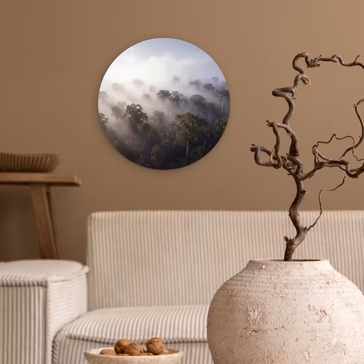Bos - Mist - Natuur - Groen Wandcirkel kunststof plaat 5mm dik klein -sfeer1